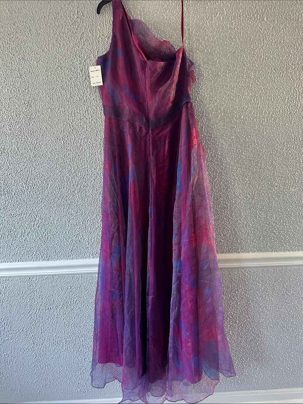 Rene Ruiz Collection One-Shoulder A-Line Organza Purple & Pink Evening Gown - Picture 6 of 12